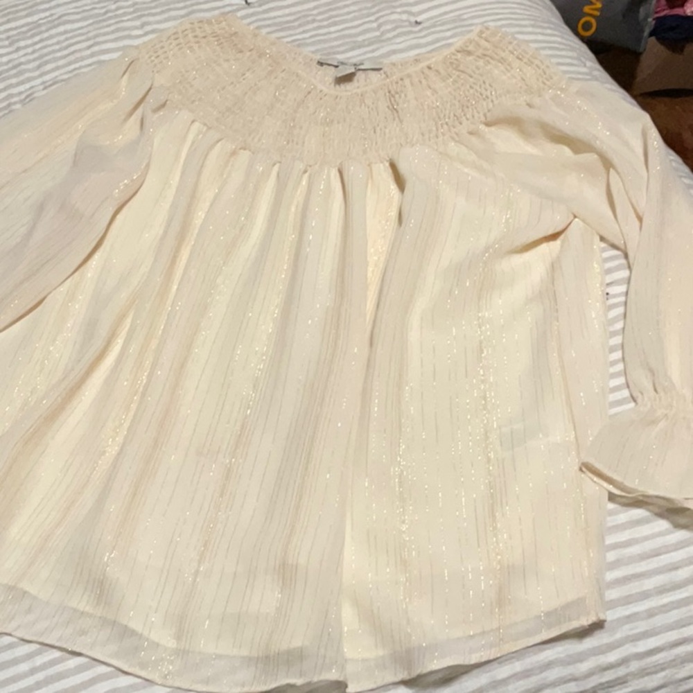 Ella Moon Cream Peasant Style Blouse Large